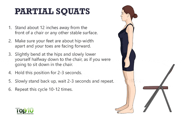 Partial squats for strengthening knees 