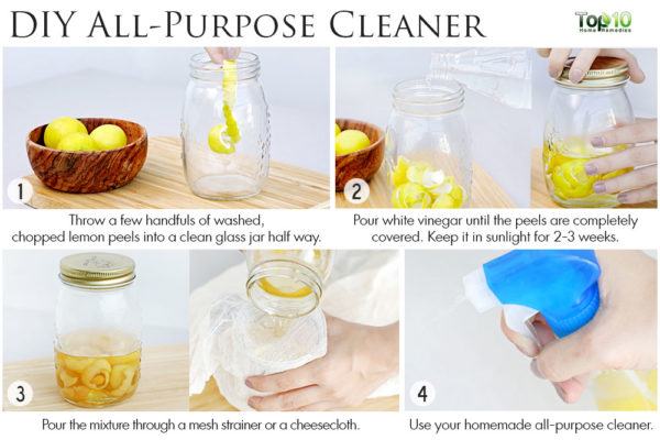 écorces de citron dans un nettoyant tout usage
