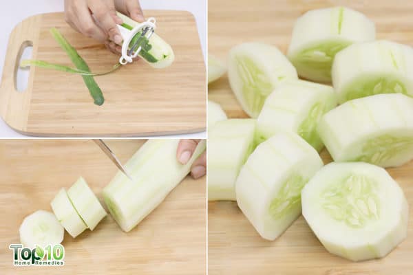 peel and cut a cucumber